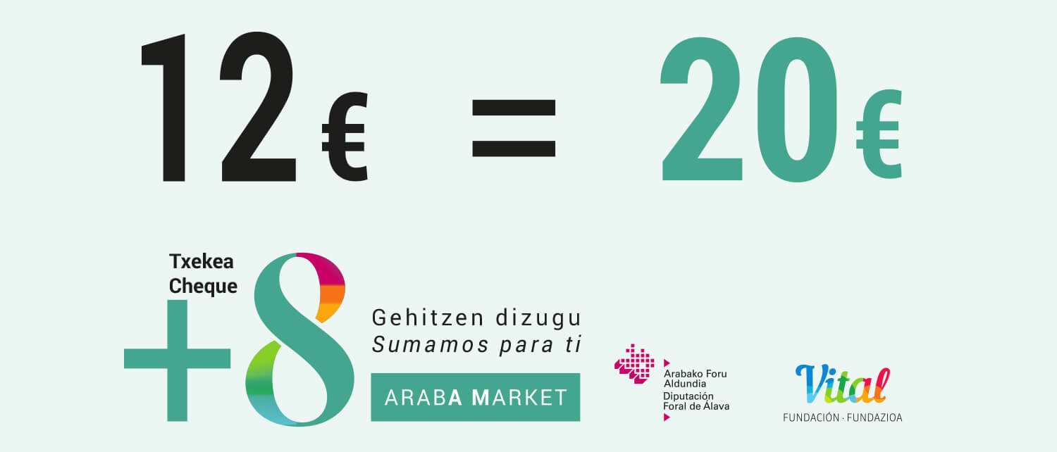 Cada Cheque +8 Araba Market te cuesta 12 € y disfrutas de 20 € de compras